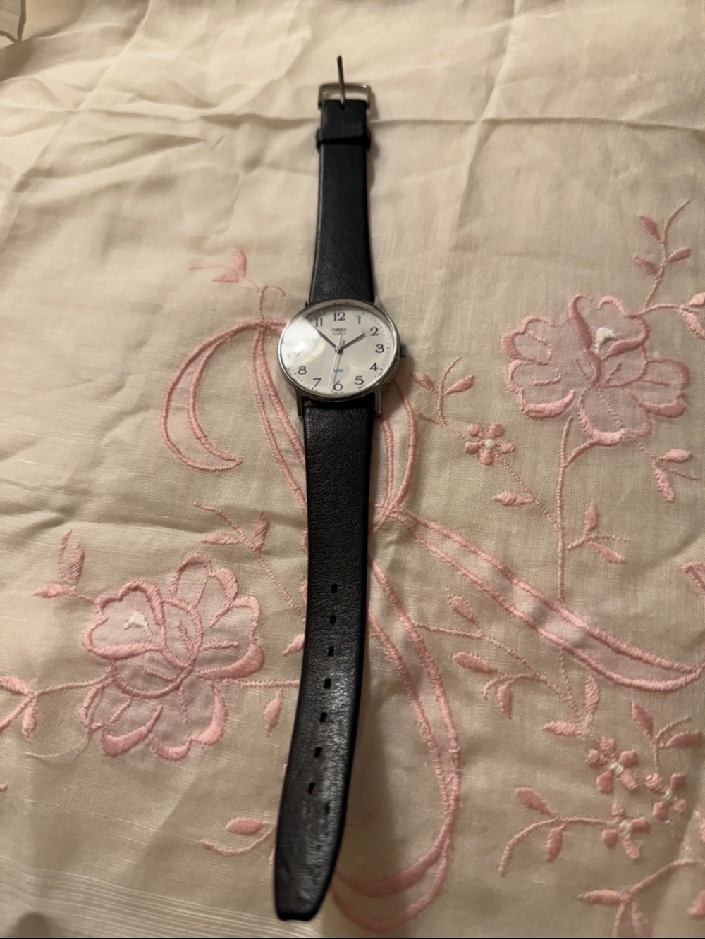 Timex White Dial Black Strap Slim Round Watch
